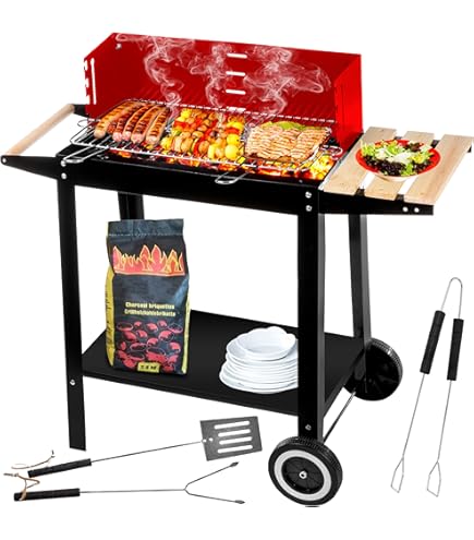 Tresdogar Barbacoa Carbón Rectangular Con Ruedas, área De Cocinado De 85x46cm Y 2 Parrillas Medidas Totales 86x48x94cm Tresdogar Tresdogar