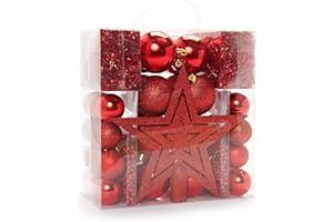 ‎HEITMANN DECO Heitmann Deco Weihnachtsbaum-Schmuck - rot - 45-teilig - Set inkl. Baumspitze, Kugeln, Perlketten und Girlanden - Kunststoff