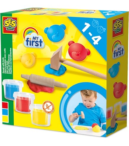 SES Creative My First – Kit Peinture Au Doigt Avec Tablier – 4 Couleurs Lavables – Dès 1 An