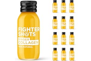 FIGHTER SHOTS Fighter Shot Zenzero Collagene Marino (12x60ml) | Pelle e capelli più sani | Rafforza il sistema immunitario | 100% naturale | Perfetto per tirarsi su la mattina o dopo l'allenamento