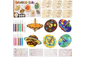 LOMPYEU Toupie en Bois Kits,Toupies Jouets En Bois De Loisir Creatif Enfant,Systeme Solaire Planete Peinture Bricolage Cadeau Anniversaire Activites Manuelles Pour Enfants Filles GarçOns 5 6 7 8 9 10 Ans