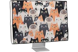 kwmobile Dust Cover for 31-32" monitor - Linen Monitor Protector with Design - Cats Orange/Black/White