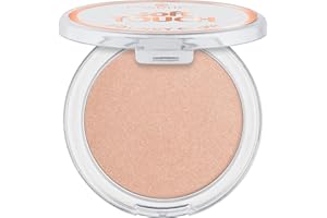 essence soft TOUCH BOUNCY GLOW 20 glazed dew, iluminador cream-to-powder, tono melocotón rosado, fragancia de vainilla, textura ligera, 4g