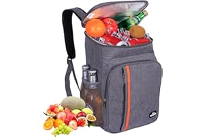 Sac à Dos Isotherme à Glacière 23L, Sac Thermique Sac à Dos Isothermique Portable Gardez Les Aliments Chauds ou Froids pour Camping, Pique-Nique, randonnée, Plage,Pique-Nique, Barbecue, (Gris)