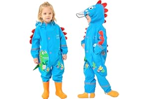 FEWLBY Toddler Puddle Suit Boys Girls Rain Suit Waterproof Overalls Kids All in One Muddy Suit Cartoon Hoodie Rain Jacket Rainwear for 1-8 years S-XL Size