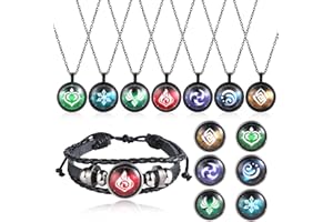 XUBWVW [7 Stück] Genshin Impact Halskette und [1 Stück] Verstellbares Armband Halskette Gaming Eye of God Cosplay Schmuck Geschenke für Gaming-Liebhaber Anhänger Männer Frauen
