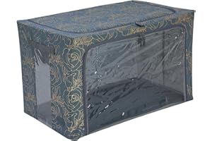 Periea ‘Beau’ Folding Collapsible Stackable Fabric Home Storage Boxes with Steel Frames (Metallic Floral, Jumbo)