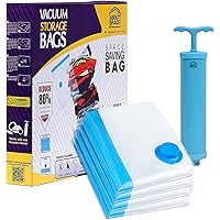 ABOUT SPACE Polyethylene 4 Pack Vacuum Bags For Travel With Hand Pump,Airtight,Reusable Space Saver Compression Storage Bags 