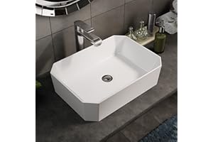 BELOFAY Modern Bathroom Basin Sink, Counter Top White Cloakroom Ceramic Basin for Bathroom, Vanity Cabinet, and Toilet (Rectangular 3)