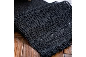 Weldomcor Macramé Runner da tavolo Boho Cotton Flax Runner con nappe, 30x180cm Rectangular Crochet Lace Mesh Tablecloth for Kitchen Vintage Farmhouse Bohemian Wedding Tabletop Decor, Black
