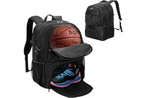 BQKOZFIN Basketball Backpack, Soccer Bag with Separate Ball holder & Shoes Compartment, Large Sports Volleyball Football Bag for Men/Women (Black)