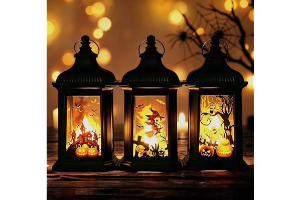 3 stycken halloween LED-lyktor, hemdekoration och utomhus, hängande pumpa, dekorativa häxa trädgårdsdekorationer med batteri