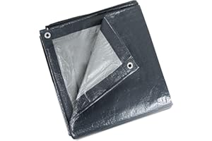 ASAB Tarpaulin 4m x 6m / 13ft x 19.5ft 140GSM Tear Resistant Flame Retardant Sheet Waterproof Tarpaulin Heavy Duty UV Resistant Easy Foldable Ground Tarp Sheet Cover Camping Garden Multipurpose Grey