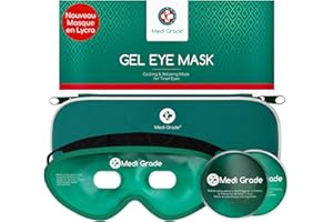 Medi Grade Masque Yeux Froid – Masque Yeux Réfrigérant en Gel Réutilisables x2 Coussinets et Sac de Rangement – Relaxation Partout avec la Compresse Froide Yeux à Sangles Réglables
