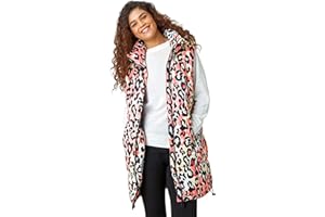 Roman Originals Quilted Gilet with Hood For Women UK Ladies Sleeveless Coat Hooded Jacket Padded Bodywarmer Winter Lightweight Warm Autumn Funnel Neck Longline Soft Bubbly