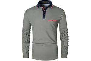 VMSUCIJ Polo Hombre Premium Manga Larga con Contraste de Color Elegante Estilo Elegante Camisa Deportiva con Bolsillo Real