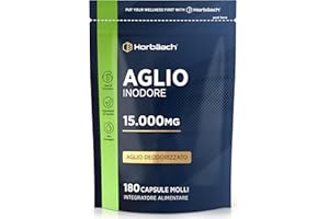 HORBÄACH Aglio Capsule Inodore 15000mg | 180 Capsule Molli per 6 Mesi | Estratto di Aglio Deodorizzato ad Alto Dosaggio | Ricavato da Allium Sativum | Odorless Garlic Softgels | by Horbaach