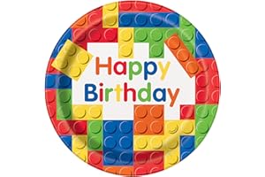 Unique 58235EU - Eco-Friendly Paper Plates - 23 cm - Building Blocks Birthday Party - 8 Count (Pack of 1)