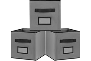 Tudefy Cube Storage Boxes | 27.5 x 27.5 x 28cm Storage Cubes with Name Card Holder | Foldable Storage Boxes for Shelves, Wardrobe, Kitchen, and Office (27.5x27.5x28, 3 Pack)