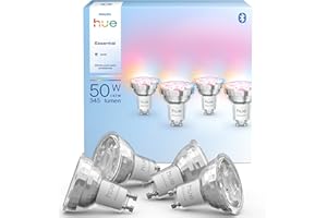 Philips Hue Essential Spot LED Connecté GU10, White and Color Ambiance, 4,7 W, 2200-6500 K, 345 lumens, intensité réglable, compatible Alexa, Google Assistant et Apple Home, pack de 4