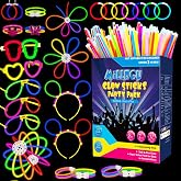 Millegu Fluorescent Luminous Bracelets, 452 Party Pack, 200 Neon Glow Sticks &amp; 252 Connectors to Create Bracelets Glasses Nec