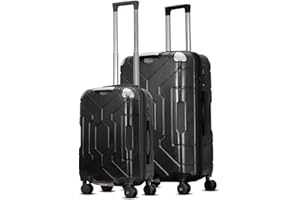 PREVEL Awenger Luggage Sets of 2 | 100% Polycarbonate Suitcase - Cabin (20 Inch) + Check-in (28 Inch) | Hard Shell 8 Spinner Wheels 360° Spinner | Lightweight & Durable Luggage | Water Repellent Black
