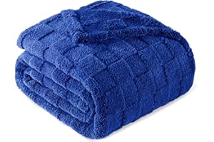 Exclusivo Mezcla Coperta Plaid Pile di Flanella per Divano, 230x270 CM Coperta Letto Matrimoniale con Motivo a Scacchi, Morbida e Calda, Blu cobalto