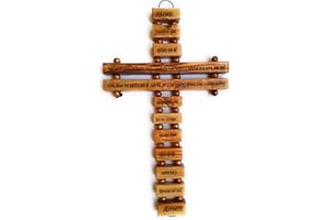 The Good Mart Large Olive Wood Wall Cross (22.9 cm) with Our Father (Father's Prayer) in Spanish (Español), Handcrafted in Bethlehem Holy Land