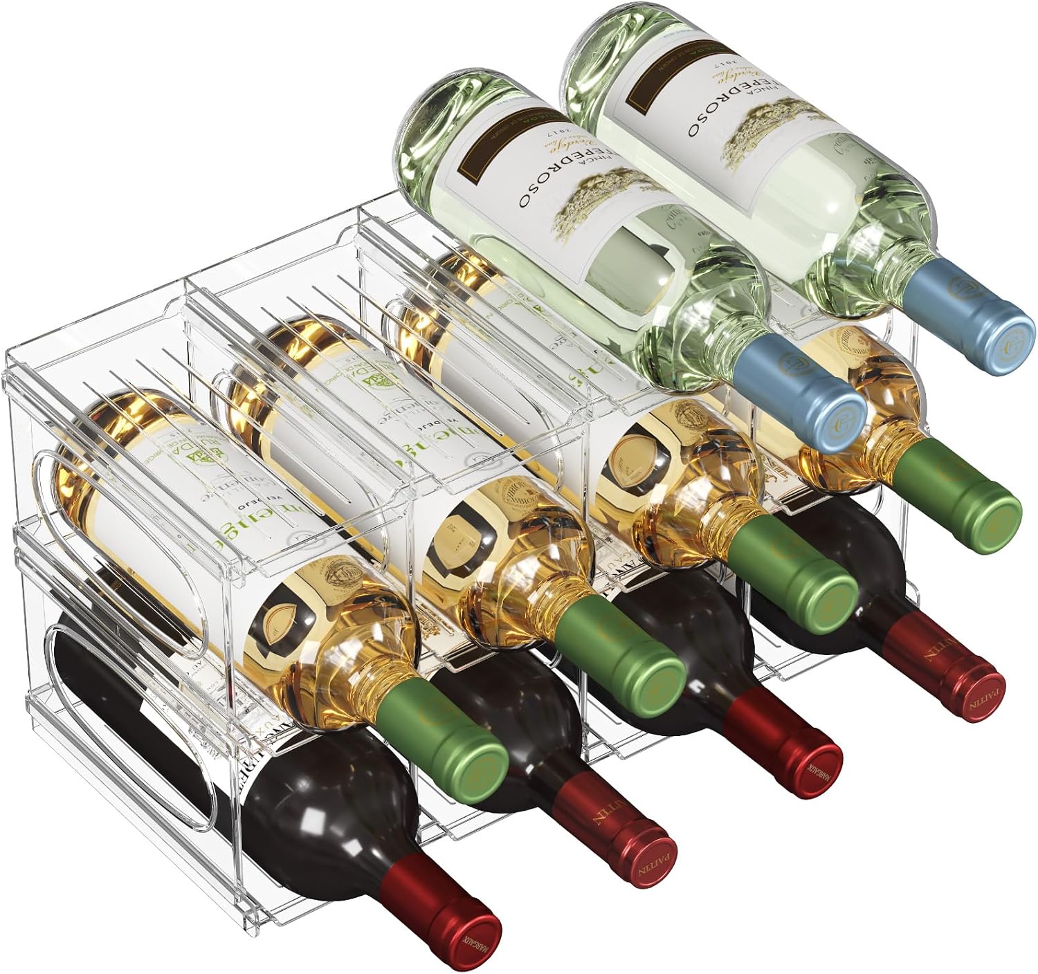Lifewit Botellero Frigorifico para 12 Botellas, 3 Niveles Apilables Botellero para Vino, 42 x 20 x 23 cm Organizador Botellas