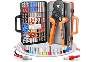 Crimping Tool with 1260pcs Crimp Connectors (260 Dual & 1000 Single Tube) for 0.25-10mm² Ferrules, Preciva Self-Adjusting Ratchet Crimper, Ergonomic Wire Crimping Tool Set, Lightweight, with Suitcase
