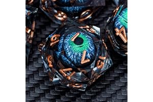 ARUOHHA DND Dragons Eye Dice Liquid Core Blue Green Resin Sharp Edged Dice Set with Gift Box, Compatible with D&D Role Playing Game, Polyhedral Dungeons D and D Dice D20 D12 D10 D8 D6 D4