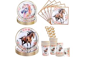 Aitsite Set di 100 stoviglie per feste di cavallo, per feste di compleanno, per 20 ospiti, per cavallo, compleanno, set di decorazioni per feste di cavallo, per feste di compleanno per bambini