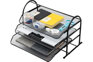 ZNMYDMT Briefablage mit 3 Ebenen, aus Netzstoff, für Büro, Schreibtisch, Aktenablagen, Metall, für Zuhause, Büro (schwarz)