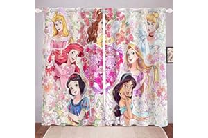 Bfrdollf Set di tende oscuranti per camera da letto, stampa 3D, sirena Ariel Bella Cenerentola, per cameretta dei bambini (6,100 x 140 cm (larghezza x altezza)