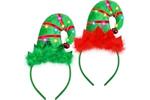 Aodaer 2 Pack Christmas LED Party Headband Elf Hat Costume Headwear Christmas Glowing Hair Hoop for Christmas Party Elves Party Decoration