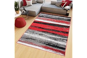 TAPISO Maya Tappeto Soggiorno Pelo Corto Design Moderno Motivo Astratto Sfumato Strisce Tonalità Rosso Antracite Camera da Letto Cameretta Ufficio Salotto Oeko-Tex 200 x 300 cm