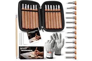 MAIKEHIGH Schnitzwerkzeug 16 Stück, Schnitzmesser Kinder für und Anfänger Schnitzset zum Schnitzen mit Schleifstein und Schnittfeste Handschuhe