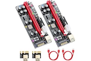 ACTIMED PCIE Riser 1X auf 16X GPU Riser (6PINMOLEXSATA betrieben) 10 Kondensatoren, PCI Express Riser Adapterkarte für BTCETHGPU Mining Rigs, mit 60 cm USB 3.0 Kabel und LGB7 Farblichtern, 6
