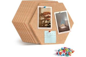 BOSSNOUK 8 Pcs Hexagon Felt Bulletin Board, 9 mm Thick Self-Adhesive Pin Board for Wall with 35 Push Pins, 200 x 174 mm Felt Memo Board Tiles for Home Office, Bedroom & Kids Room, Brown