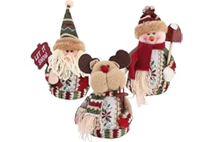 FEELAVA 3 Piezas de Papá Noel Muñeco de Nieve Reno Sentado de Navidad Adorno de Navidad, Muñeco de Peluche Papá Noel para Mesa de Navidad, Escritorio, cChimenea Decoración Figurines de Navidad de Felpa