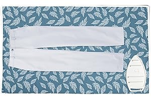 Encasa XO Tapis de Repassage 70x50 cm avec Rembourrage de 3mm & Repose-Fer Silicone pour Le Repassage à la Vapeur sur la Table ou Le lit-Couverture résistante à la Chaleur- Grandes Feuilles Bleues