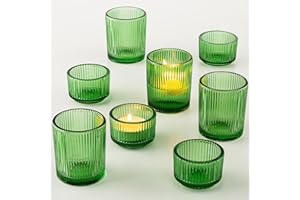 Romadedi Portacandele in vetro verde, portacandele in vetro, trasparenti, per candele, candeline, candelabri, candelabri, candelabri, candelabri, per matrimoni, feste, Natale, set da 8 pezzi