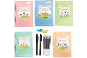 GeF LOYAL 5 Quaderni Riutilizzabili per Bambini con Scanalature, Esercizio Prescolare,+2Penne,+10Ricariche inchiostro magico,+2 Correttori