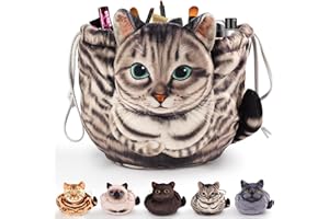 Katzen Kosmetiktasche Kordelzug,Schminktasche Groß,Tragbare Make up Organizer Tasche,Reise Aufbewahrungstasche,Geschenke FüR Katzenliebhaber