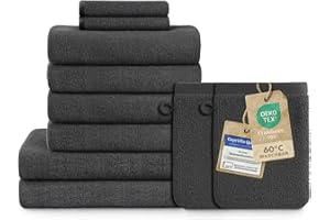 ‎BLUMTAL Blumtal Premium Frottier Handtücher Set 10 teilig 100% Baumwolle - Oeko-TEX zert. Badetuch 2 x (70x140cm) + Handtuch 4X (50x100cm) + Gästehandtuch 2X (30x30cm) + Waschlappen 2X (15x20cm) Anthrazit