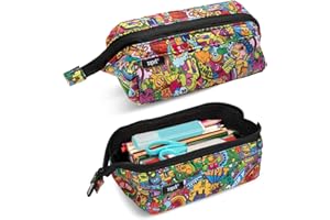ZIPIT Lenny Trousse | Trousse à crayons grande capacité | Etui à Crayon pour l'école, le collège et le bureau (Doodles)