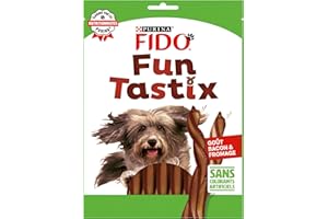 FIDO FUN TASTIX | Bâtonnets Torsadés Goût Bacon Et Fromage Pour Chien Adulte | Lot De 6 Sacs x 150 g