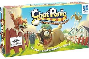 Megableu - Chat Panic - Jeu de Société Rigolo pour Enfants dès 5 Ans - Parcours en 3D - Chien Électronique Interactif - Jeu d'action & Rapidité - 2 à 4 Joueurs - Piles Non Incluses - en Français