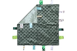 Royal Icon Baby Comforters tag blanket – Ultra Soft and Unique Design Taggies for Babies – Hypoallergenic Baby Taggy Blanket for Newborn Toddlers Boys and Girls 35x35 Cm (Sage Green)