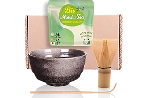Goodwei Matcha Kit Thé Matcha BIO Japonais avec Fouet Bambou, Bol Artisanal en Céramique | Coffret cadeau (Goma)